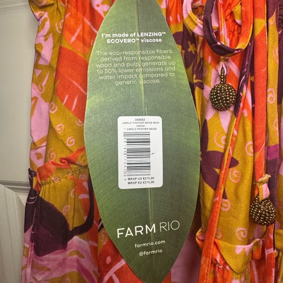 NWT Farm Rio Beige Jungle Panther Lenzing™ Ecovero™ Viscose Maxi Dress, Size L - Picture 10 of 10